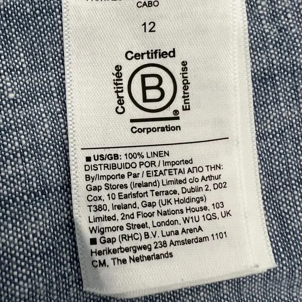 Athleta Linen Cabo Jogger Pants Blue Chambray Travel Beach Outdoor Size 12